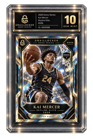 Approved fictional Kai Mercer GrailLocker demo slab card